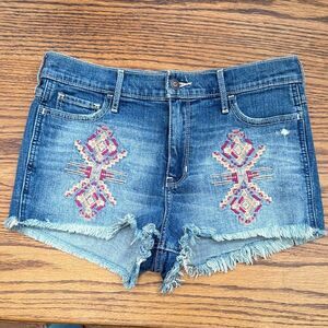 Hollister Blue Jean Shorts with Pink Embroidery